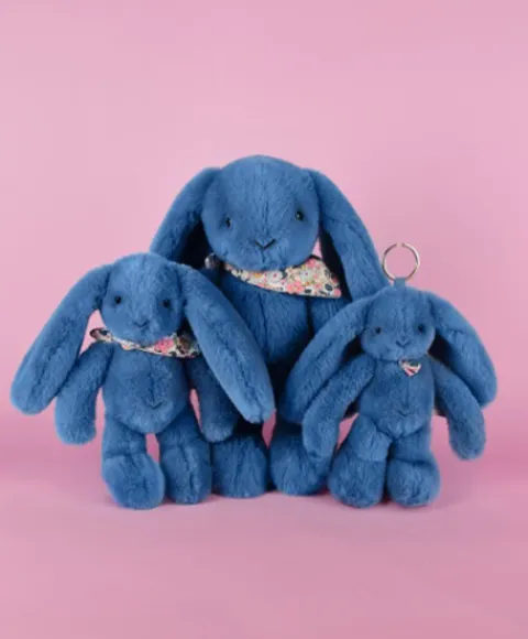 Doudou et Compagnie Peluche lapin Bleu 35 cm - Lapin Fleurette> Peluches