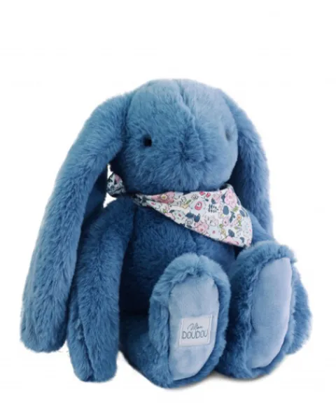 Doudou et Compagnie Peluche lapin Bleu 35 cm - Lapin Fleurette> Peluches