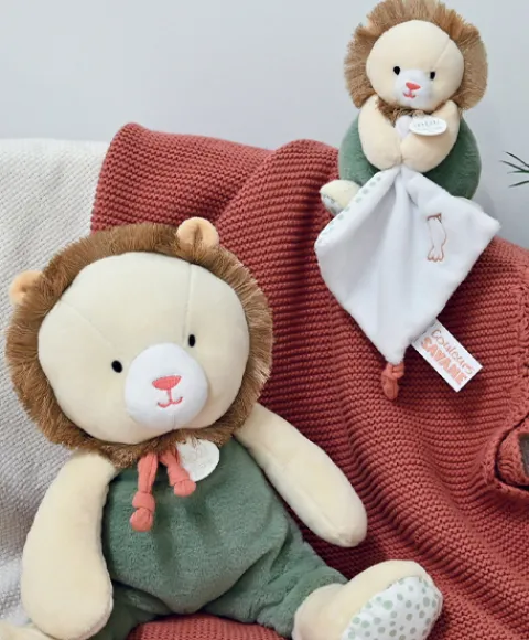 Doudou et Compagnie Peluche Lion beige avec doudou mouchoir - 15 cm> Doudou Mouchoir|Peluches