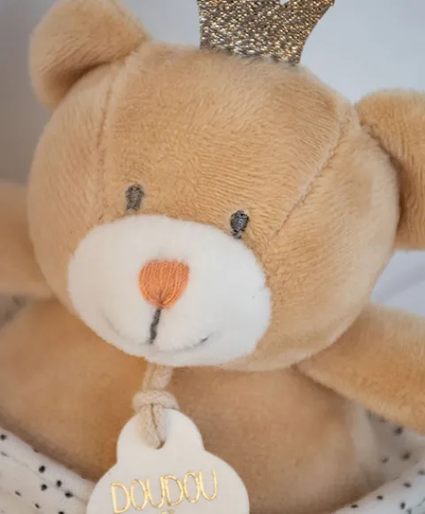 Doudou et Compagnie Peluche musicale ours Petit Roi marron - 14 cm> Boîte À Musique