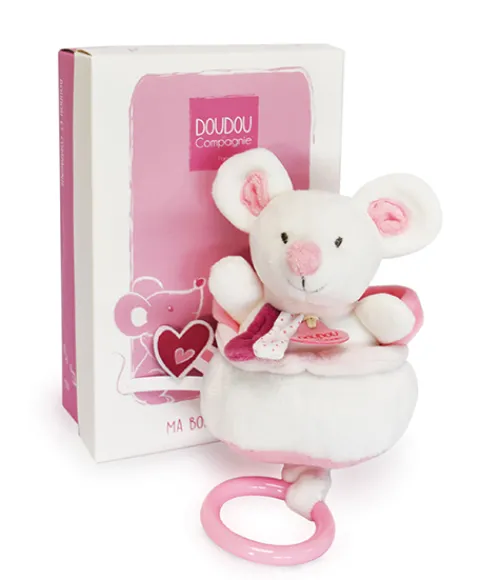 Doudou et Compagnie Peluche musicale Souris rose - 20 cm> Boîte À Musique