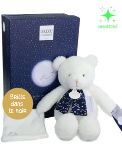 Doudou et Compagnie Peluche ours luminescent avec mouchoir - 28 cm - Clair de Lune> Doudou Mouchoir|Peluche Avec Doudou
