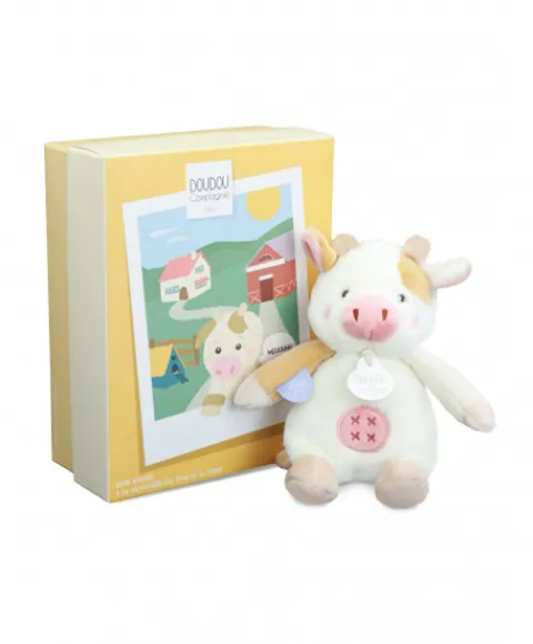 Doudou et Compagnie Peluche vache - 17 cm - DOUDOU de la ferme avec boite sonore> Peluches
