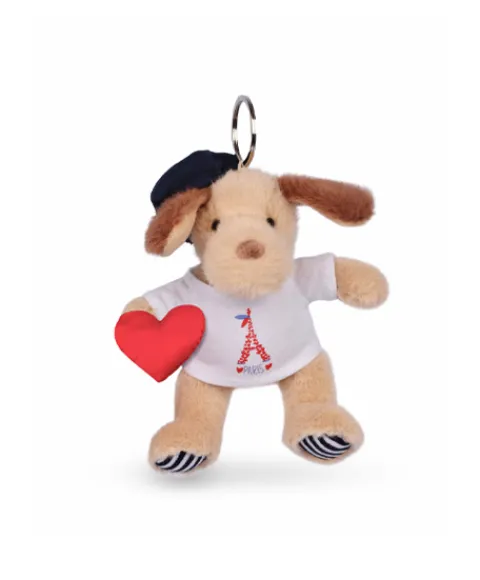Doudou et Compagnie Porte clé Chien beige avec T-shirt Tour Eiffel - 15 cm> Peluches|Porte-Clé