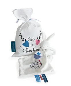Doudou et Compagnie Sac à doudou + Doudou lapin "Mon Doudou + fort que tout " 10 cm - Unicef> Sac À Doudou|Petit Format