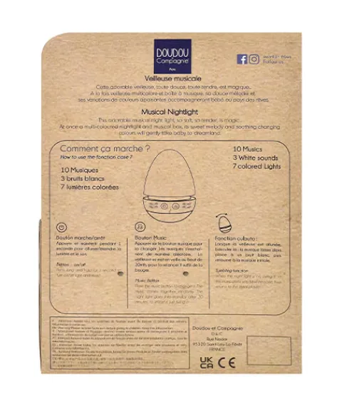 Doudou et Compagnie Veilleuse bebe musicale Culbuto jaune - 16 cm> Veilleuses
